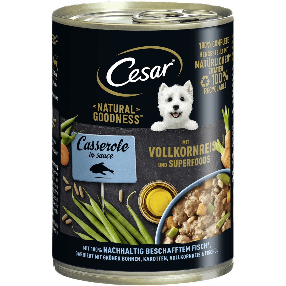 CESAR® NATURAL GOODNESS™ Casserole in Sauce mit Fisch, Vollkornreis & Superfoods, 400g - 1