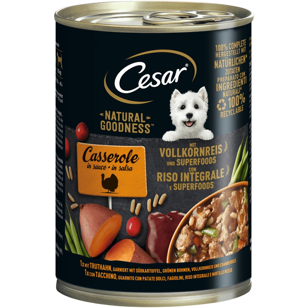 CESAR® NATURAL GOODNESS™ Casserole in Sauce mit Truthahn, Vollkornreis & Superfoods, 400g - 1