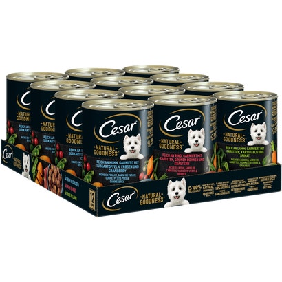CESAR® NATURAL GOODNESS™ Terrine, 3 Varietäten, Huhn, Rind, Lamm, Multipack, Dose